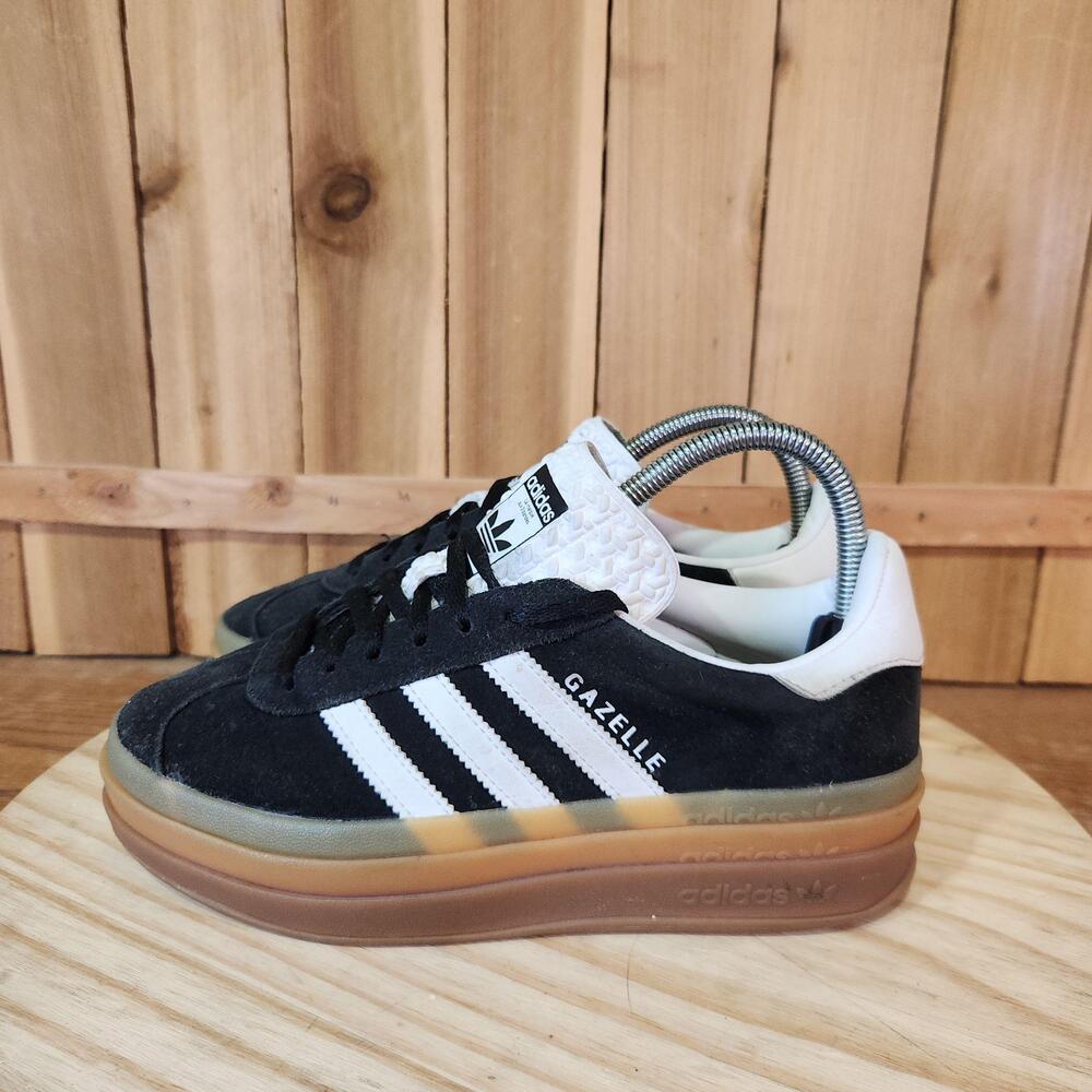 Adidas Gazelle Bold Shoes Womens 6 Black Suede Platform Sneakers Gum AIE0876